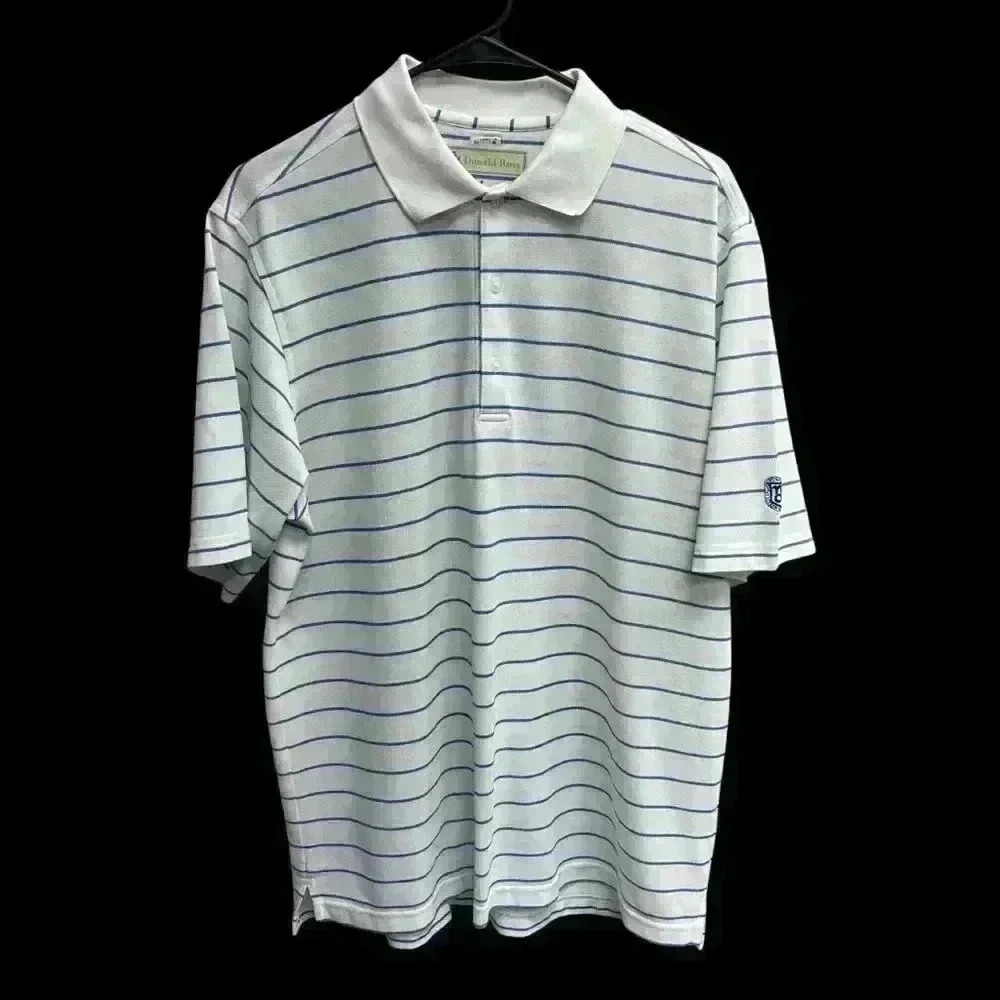 Donald Ross White-Blue Striped Performance Golf Shirt Size M